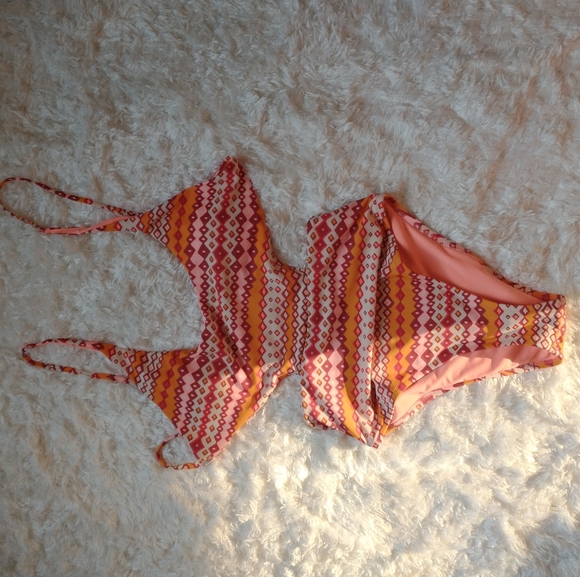 Aerie AE Monokini One Piece String Cut Out High Waisted Orange Bikini Swimsuit - Picture 5 of 5